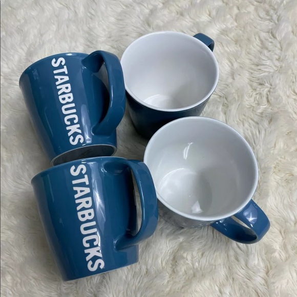 Set 4 Starbucks Coffee Mugs 2010 Blue Laser Etched